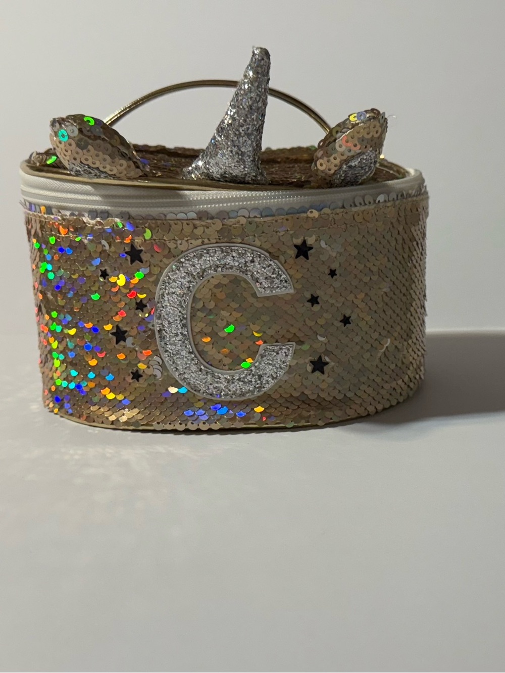 Just Shine Girls Gold Sequin Unicorn Cosmetic Case/Purse with Glitter 'C' Accent